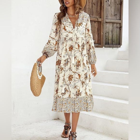R. Vivimos • Boho V Neck Tassel Maxi Dress - Picture 1 of 16